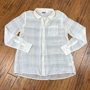 Merrell Cream Women’s Button Up Sheer Striped Relaxed Size Large